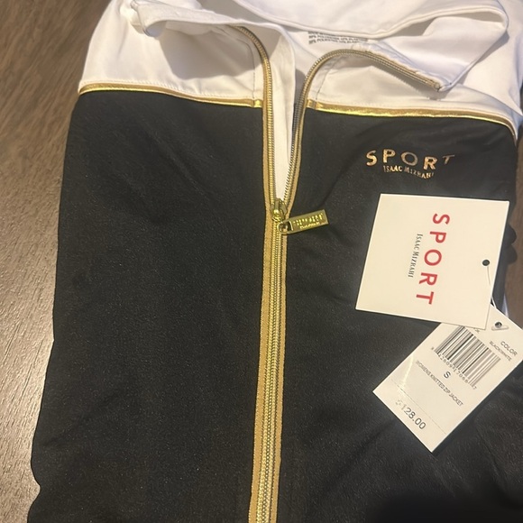 ISAAC MIZRAHI Polyester black white Stand Collar Zip-up Sport Jacket - Small - Picture 7 of 12